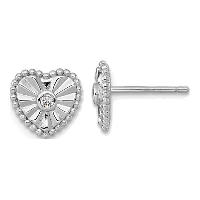 Sterling Silver Round CZ Heart Stud Earrings