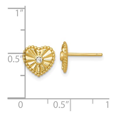 Gold-Plated Sterling Silver Round CZ Heart Button Stud Earrings – view 4
