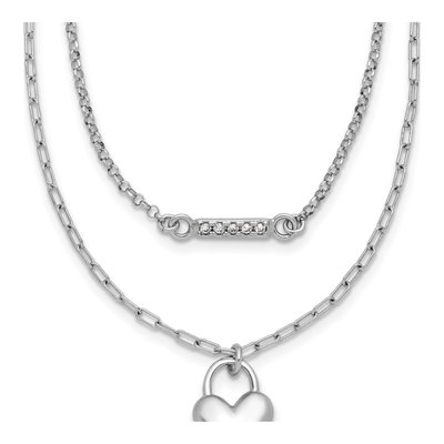 Sterling Silver CZ Puffed Heart Pendant Necklace
