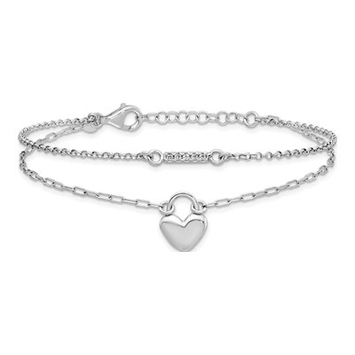 Sterling Silver CZ Puffed Heart 2-Strand Bracelet – view 4