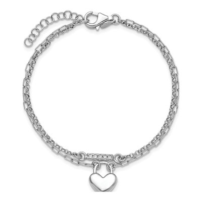 Sterling Silver CZ Puffed Heart 2-Strand Bracelet – view 5