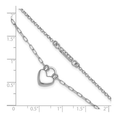 Sterling Silver CZ Puffed Heart 2-Strand Bracelet – view 6