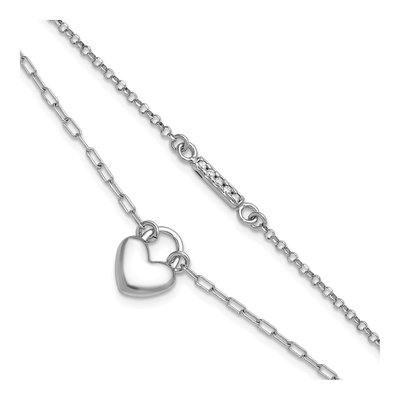 Sterling Silver CZ Puffed Heart 2-Strand Bracelet