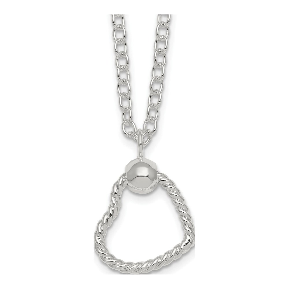 Sterling Silver Polished And Twisted Heart 18 Inch Cable Chain Necklace with Lobster Clasp