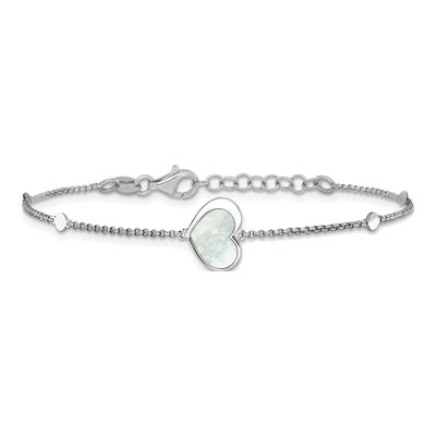 Sterling Silver Mother of Pearl Heart Bracelet – view 3