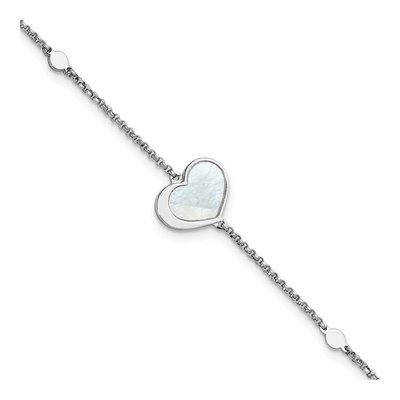 Sterling Silver Mother of Pearl Heart Bracelet