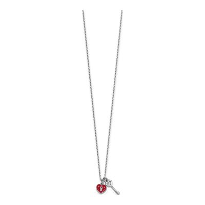Sterling Silver Red Enamel Heart Lock Key Pendant Necklace – view 3