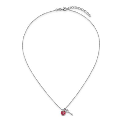 Sterling Silver Red Enamel Heart Lock Key Pendant Necklace – view 5