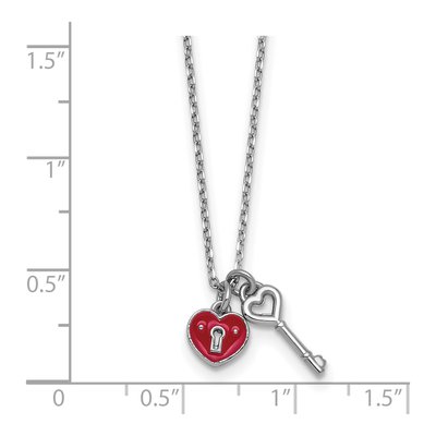 Sterling Silver Red Enamel Heart Lock Key Pendant Necklace – view 6