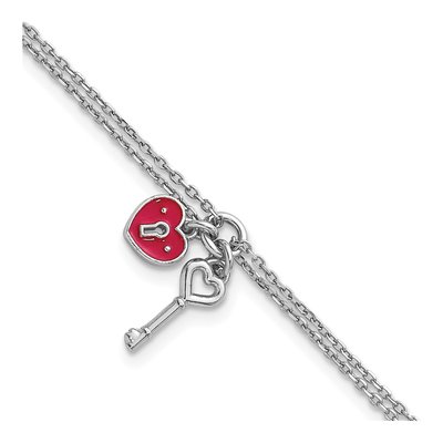 Sterling Silver Heart Lock Key Bracelet