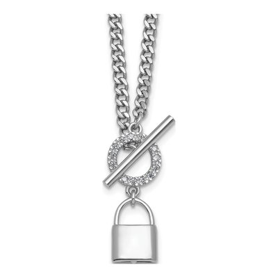 Sterling Silver CZ Lock Toggle Necklace