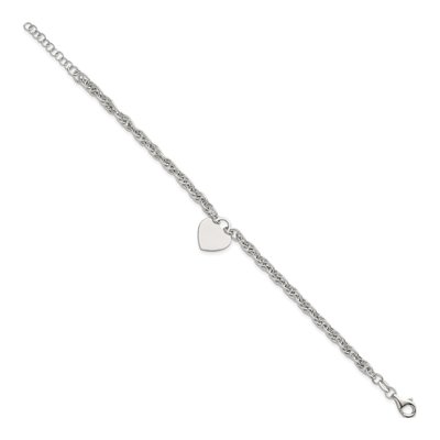 Sterling Silver Heart Disc Rope Bracelet – view 3