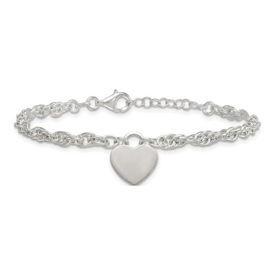 Sterling Silver Heart Disc Rope Bracelet – view 4