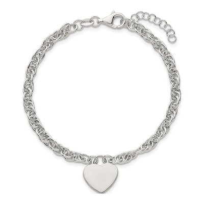Sterling Silver Heart Disc Rope Bracelet – view 5