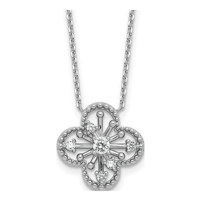 Sterling Silver CZ Clover Pendant Necklace