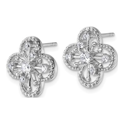 Sterling Silver Round CZ Clover Stud Earrings – view 3