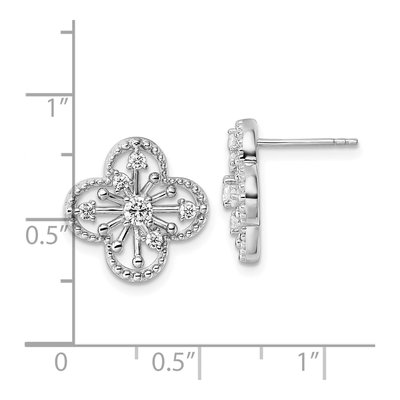 Sterling Silver Round CZ Clover Stud Earrings – view 4