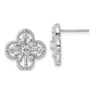 Sterling Silver Round CZ Clover Stud Earrings
