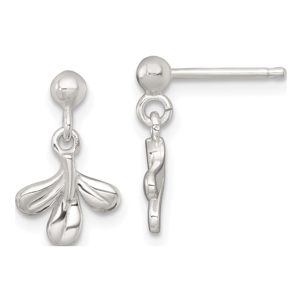 Sterling Silver Polished Three Leaf Dangle Post Earrings