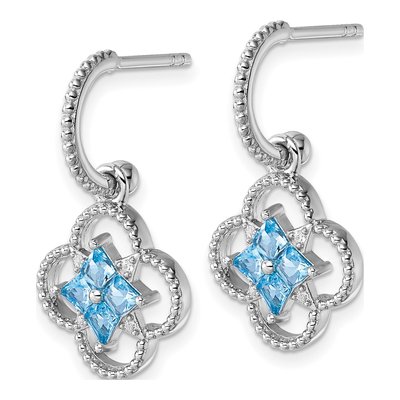 Sterling Silver Blue CZ Clover J- Dangle Earrings – view 3