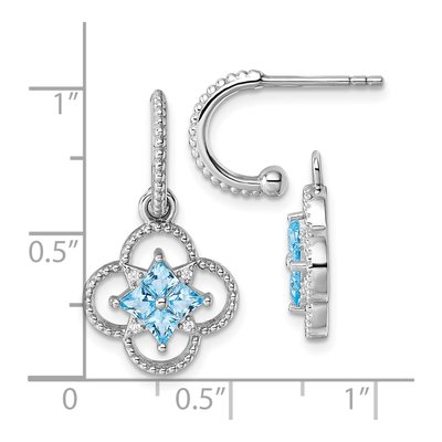 Sterling Silver Blue CZ Clover J- Dangle Earrings – view 4