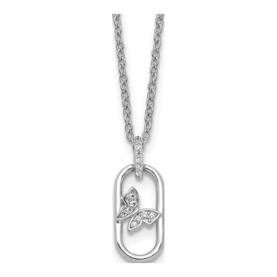 Sterling Silver CZ Oval Butterfly Necklace