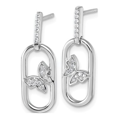 Sterling Silver CZ Oval Dangle Earrings – view 3