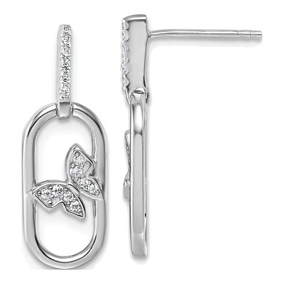Sterling Silver CZ Oval Dangle Earrings