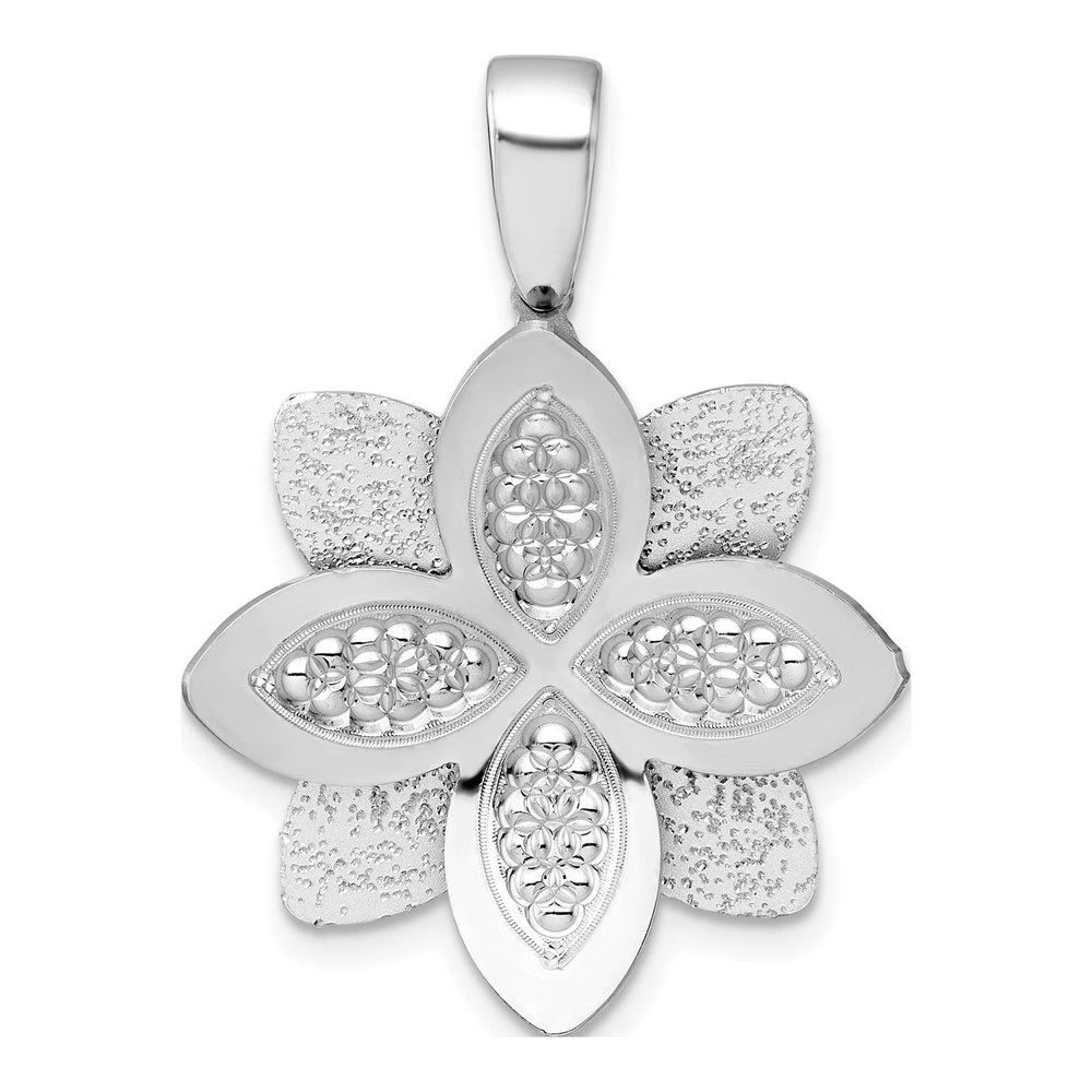 Sterling Silver Rhodium-Plated Polished Brushed And Textured Flower Pendant