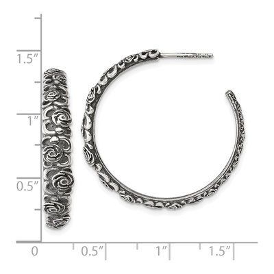 Sterling Silver 32mm CZ Antiqued Floral C- Hoop Earrings – view 4