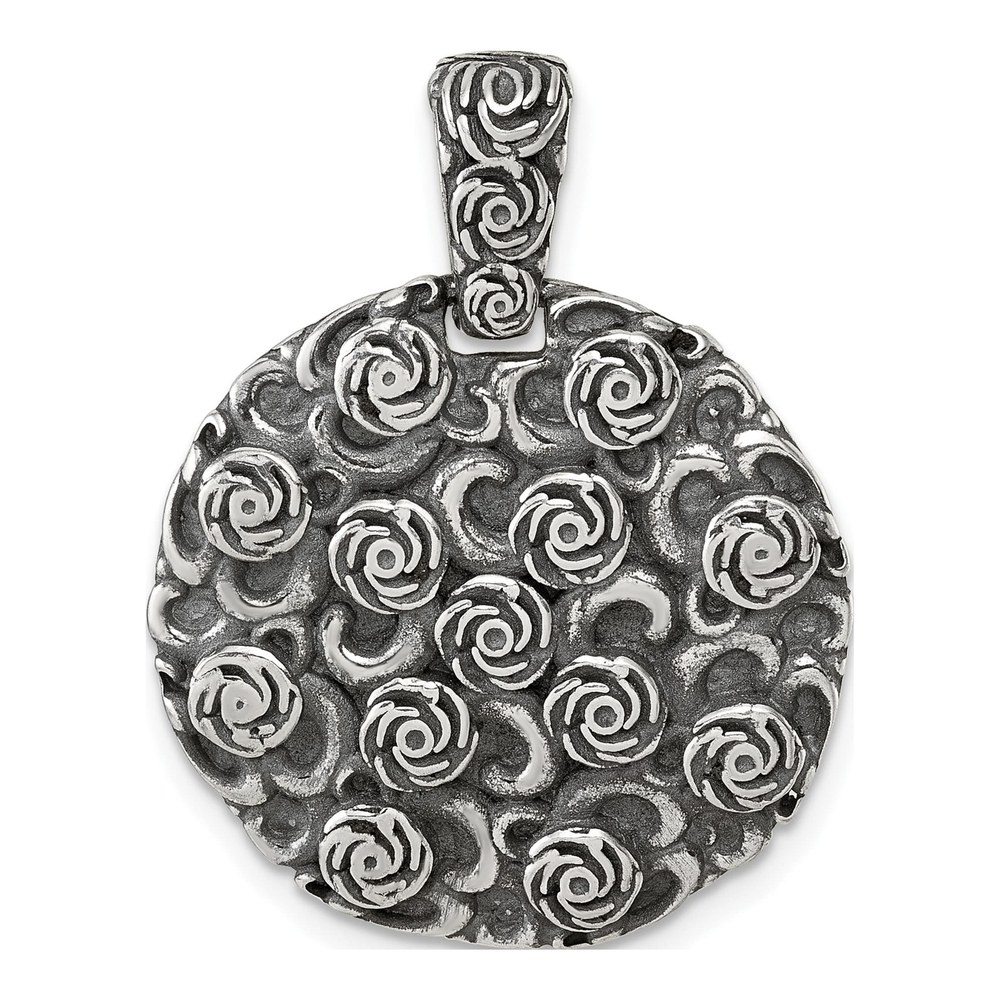 Sterling Silver Antiqued Floral 24mm Round Disc Pendant