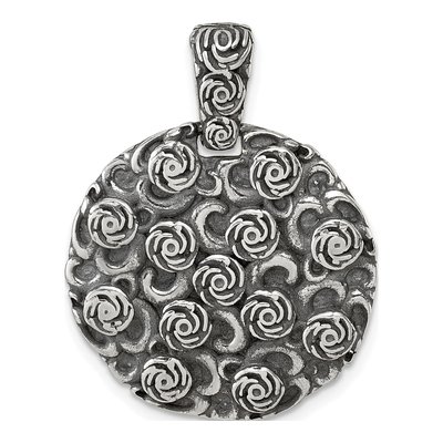 Sterling Silver Antiqued Floral Disc Pendant