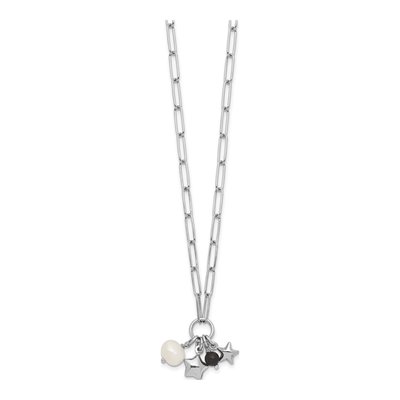 Sterling Silver Freshwater Cultured Pearl Star Paperclip Pendant Necklace – view 2