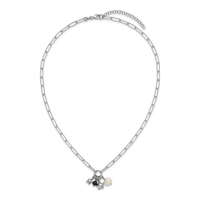 Sterling Silver Freshwater Cultured Pearl Star Paperclip Pendant Necklace – view 4