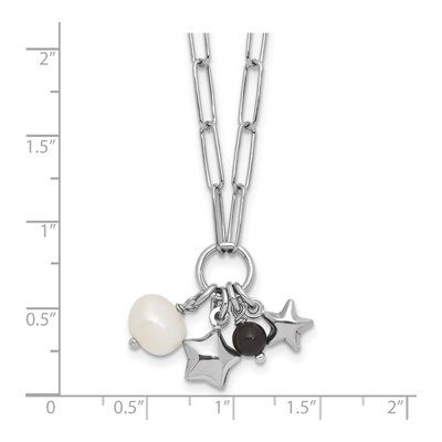 Sterling Silver Freshwater Cultured Pearl Star Paperclip Pendant Necklace – view 6