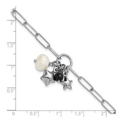 Sterling Silver Freshwater Cultured Pearl Star Paperclip Charm Bracelet – view 5