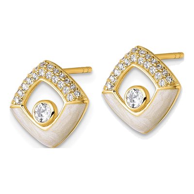Gold-Plated Sterling Silver CZ Champagne Enamel Stud Earrings – view 3