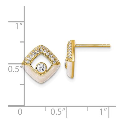 Gold-Plated Sterling Silver CZ Champagne Enamel Stud Earrings – view 4