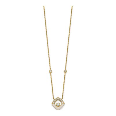 Gold-Plated Sterling Silver CZ Enamel Square Pendant Necklace – view 3
