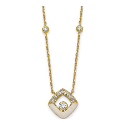 Gold-Plated Sterling Silver CZ Enamel Square Pendant Necklace