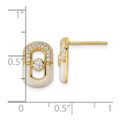 Gold-Plated Sterling Silver CZ Champagne Enamel Rectangle Stud Earrings – view 4
