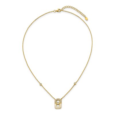 Gold-Plated Sterling Silver CZ Rectangle Pendant Necklace – view 5