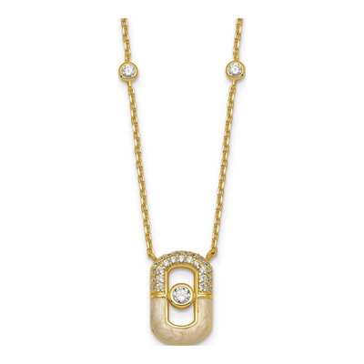 Gold-Plated Sterling Silver CZ Rectangle Pendant Necklace