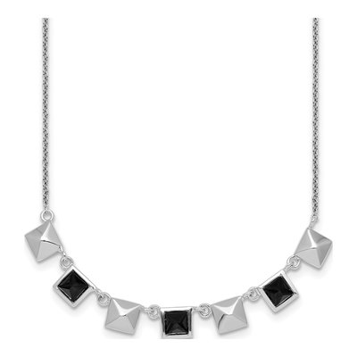 Sterling Silver CZ Pyramid Square Necklace