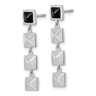 Sterling Silver Black CZ Pyramid Dangle Earrings – view 3