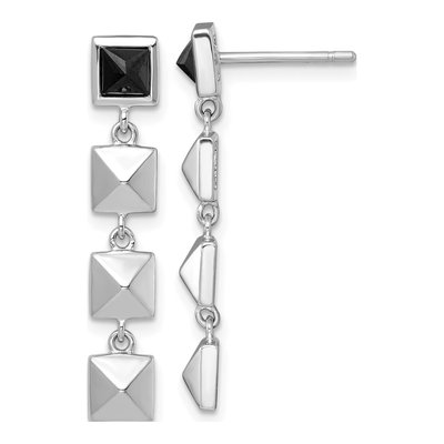 Sterling Silver Black CZ Pyramid Dangle Earrings