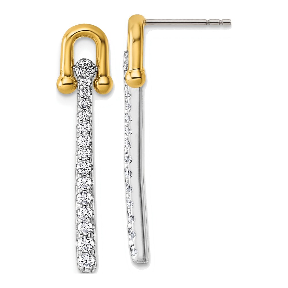Sterling Silver Gold-Tone Cz Polished And Textured Dangle Post Earrings