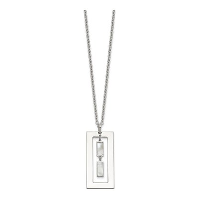 Sterling Silver Mother of Pearl Open Rectangle Pendant Necklace – view 2