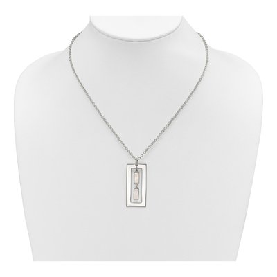 Sterling Silver Mother of Pearl Open Rectangle Pendant Necklace – view 3