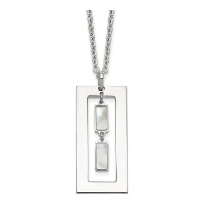 Sterling Silver Mother of Pearl Open Rectangle Pendant Necklace